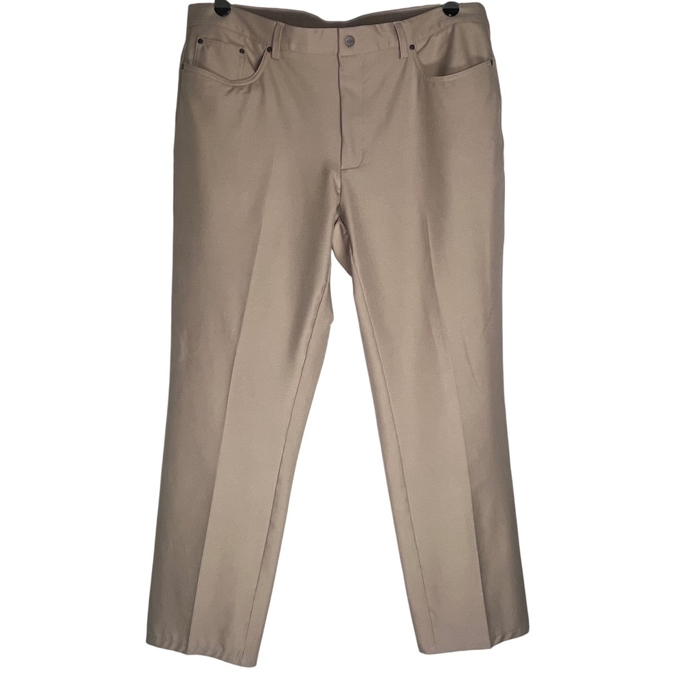 Greg Norman Mens Shark Logo 5-Pocket Golf Pants Khaki Tan 38x30 Stretch Regular